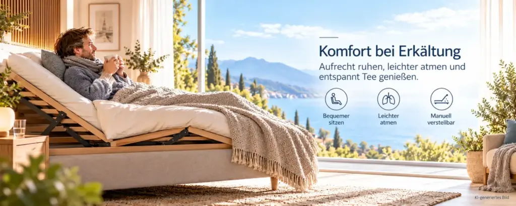 Manuell verstellbarer Lattenrost mit erhöhtem Kopfteil – Komfort bei Erkältung bei Betten Hoffmann in Weingarten bei Ravensburg